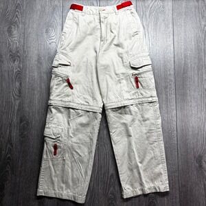 Vintage Bugle Boy Kids Khaki Zip Off Convertible Cargo Pants Red Belt Y2K 14